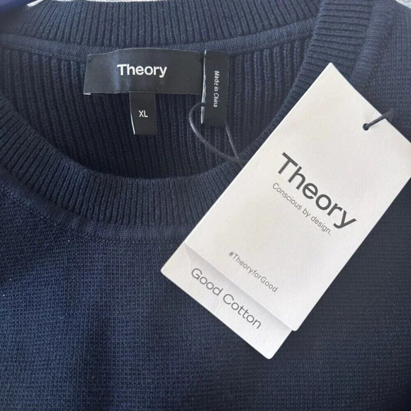 Theory Sweater Mens XL Blue Organic Cotton Ribbed Walton Crewneck Luxury Classic - Picture 3 of 5